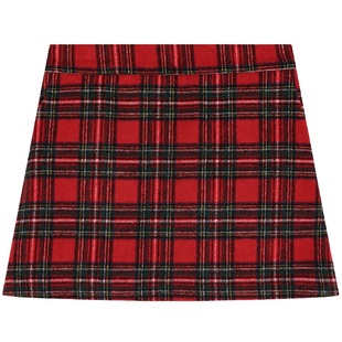 落落狷介 毛呢格子半身裙秋冬款2025新款红色包臀裙小个子半裙女