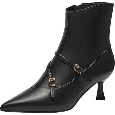 真美诗羊皮气质尖头细高跟时装靴