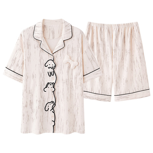 可爱小狗纯棉布料100全棉睡衣女款夏季短袖学生可外穿家居服夏天
