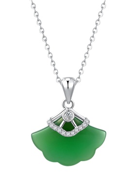 pn绿玉髓贝壳项链女银吊坠