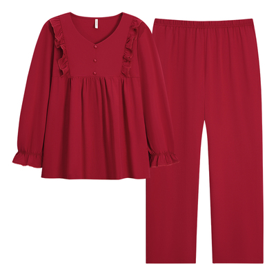 红色睡衣女春秋款纯棉长袖套装2025秋季新款本命年全棉宽松家居服