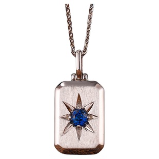 [SOOMI六芒星]人工培育皇家蓝宝石项链大气方块925银牌男士吊坠