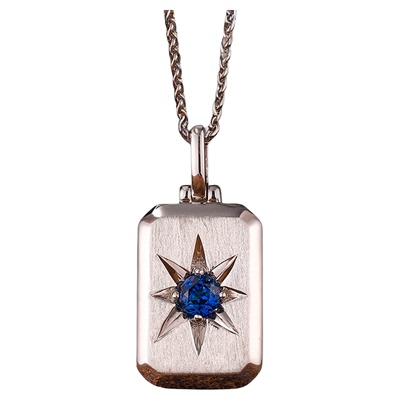 简约皇家蓝宝石925银牌吊坠