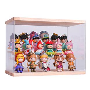 手办展示盒实木手办收纳盒带灯阶梯防尘透明模型公仔玩具收藏柜