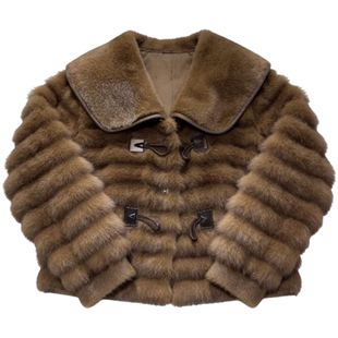 高级感环保皮草外套女短款冬季新款棕色仿水貂毛皮毛一体时髦上衣