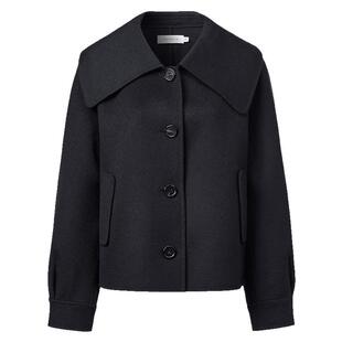 VGRASS25秋冬新款复古大翻领高支羊毛混纺双面呢短大衣毛呢外套女