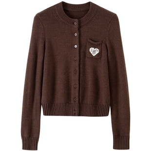 【绵羊毛】BANANA BABY2025年冬新款韩系复古刺绣针织开衫女显瘦