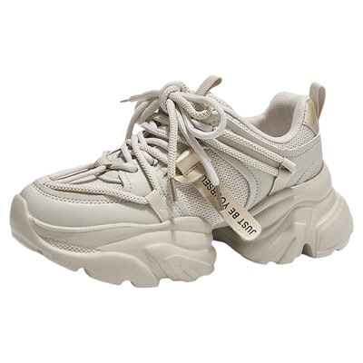 达芙妮黑色老爹鞋厚底增高小黑鞋