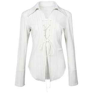 DKZ 设计感小众高级条纹肌理感绑带衬衫女早秋季法式气质上衣外套