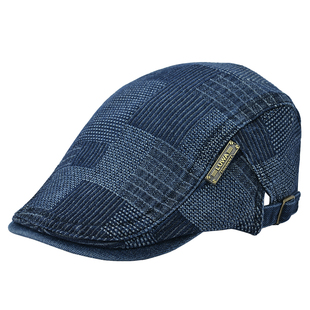 牛仔鸭舌帽男士春秋复古贝雷帽潮日系做旧四季款水洗牛仔布前进帽