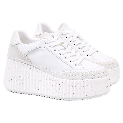 fed松糕底小白鞋春季新款女鞋拼接厚底鞋真皮休闲鞋S1023-DD0254