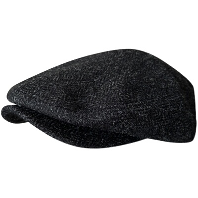 HarrisTweed深灰色鸭舌帽子男100%纯羊毛英伦复古暗扣帽檐前进帽