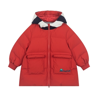马拉丁童装新年羽绒服男女小童撞色设计感保暖中长款红色羽绒服