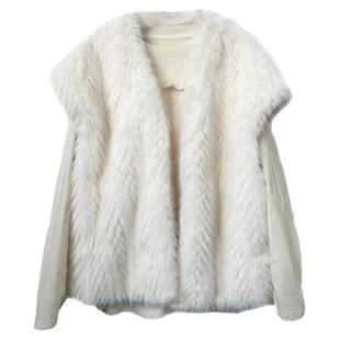 2024新款仿皮草外套女加棉羊羔毛马甲秋冬坎肩背心中长款毛毛马夹