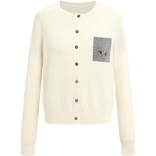 KBNE【100棉羊毛】米白针织衫女2025秋季小个子外穿开衫长袖上衣