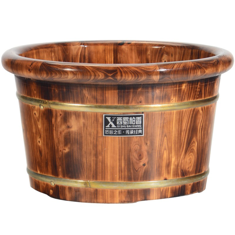柏木足浴泡脚桶木质木桶家用小木盆洗脚盆按摩足疗桶神器保温带盖