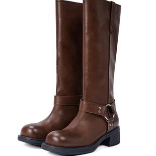 【新品】littlegood复古马丁靴女新款烟筒靴百搭中筒骑士靴