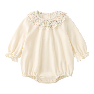 modomoma婴儿衣服秋装新生儿连体衣百天满月女宝洋气荷叶领包屁衣