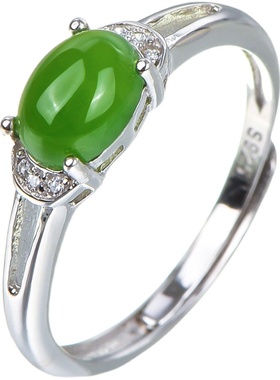 和田碧玉戒指镀白金玫瑰金菠菜