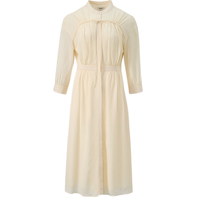 【桑蚕丝】JASON WU新品中袖抽褶系带收腰肌理感衬衫连衣裙长