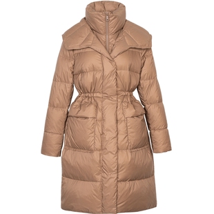 XG雪歌褐色长袖白鸭绒羽绒服时尚冬季新款中长款加厚保暖外套女装