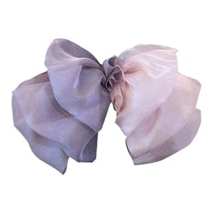 设计感~拼接高级感蝴蝶结头饰夹子头饰高颅顶紫色网纱弹簧夹发夹