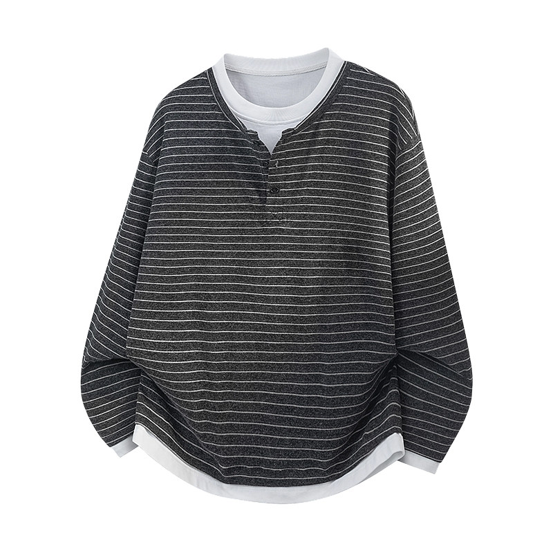GENANX秋季圆领卫衣男宽松弹力落肩袖长袖套头衫潮牌百搭秋装上衣