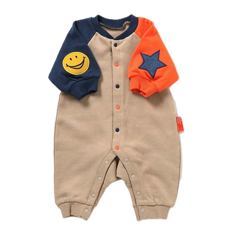日本 BREEZE 2025冬新生儿宝宝刺绣笑脸五角星桃心长款爬服连身衣
