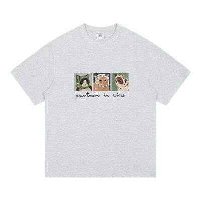 花灰色正肩t恤短袖油画风猫咪