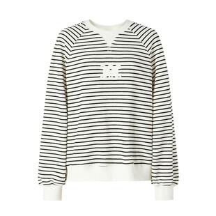 MOISSAC摩萨克冬休闲学院风米白条纹圆领长袖针织上衣女