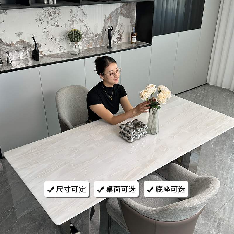 3Y卡里冰玉天然大理石餐桌意式极简长方形家用小户型别墅餐桌