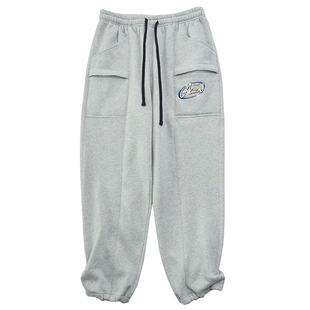 ACTIONS 秋冬季美式嘻哈加绒宽松运动卫裤休闲束脚收口长裤男潮牌