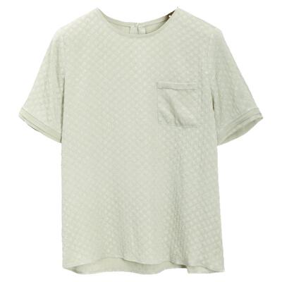 米皇春夏圆领桑蚕丝短袖上衣女休闲纯色宽松显瘦真丝T恤