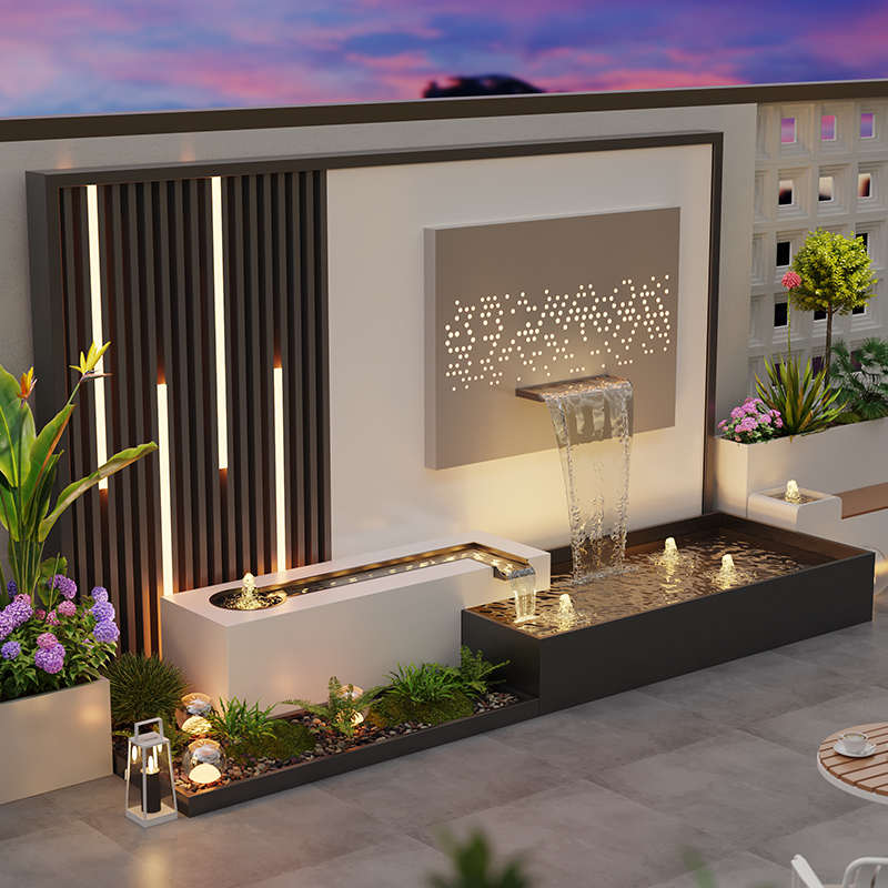 304不锈钢户外庭院水幕墙流水屏风隔断花园别墅景观鱼池造景