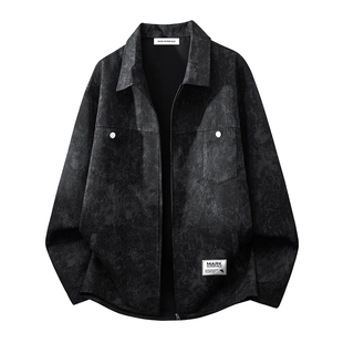 马克华菲休闲风扎染翻领衬衫男款2026新款春秋季男士衬衣长袖上衣