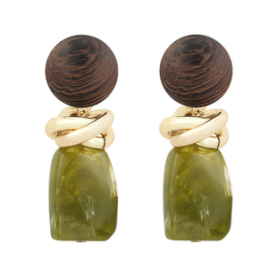 MOON ACC/绿色港风小众高级感耳环 复古木质设计感无耳洞耳夹耳饰