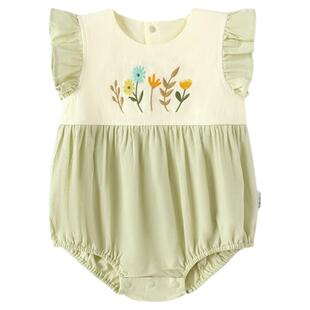 babylove女宝宝包屁衣夏季纯棉短袖三角哈衣洋气公主绣花婴儿爬服