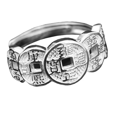 招财古风足银情侣尾戒