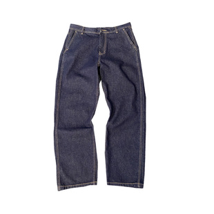 秋冬季美式休闲复古加绒原色牛仔裤男直筒宽松百搭大码阔腿裤子潮