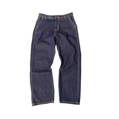 秋冬季美式休闲复古加绒原色牛仔裤男直筒宽松百搭大码阔腿裤子潮