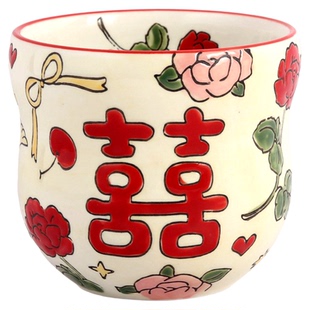 蓝莲花新婚结婚订婚新人新娘水杯对杯礼盒套装实用礼品手绘釉下彩