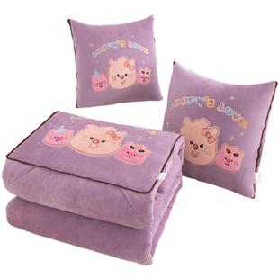 冬季加绒加厚宝宝绒抱枕被子午睡枕汽车载靠枕办公室折叠毯二合一