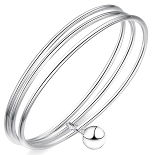 999纯银手镯女足银细圈波西米亚实心三生三世三环年轻款送女友礼