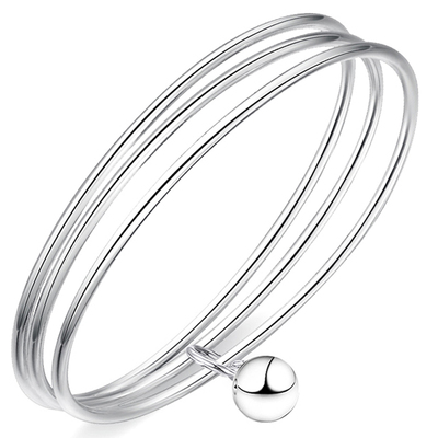 999纯银手镯女足银细圈波西米亚实心三生三世三环年轻款送女友礼