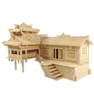 立体拼图木质拼装房子3D木制仿真建筑模型手工木头屋diy益智玩具