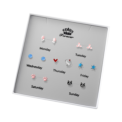 s925纯银一周卡通耳钉新款潮耳环女学生简约可爱银针耳饰纯银饰品