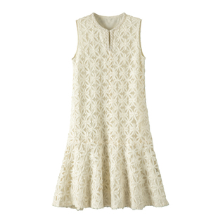 晚白2026年春新款手工钉钻裙子手摇立体花无袖千金风公主连衣裙女