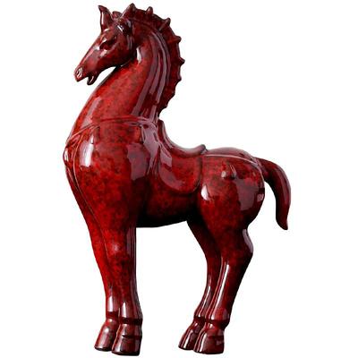 陶瓷唐马摆件招财风水红马办公室
