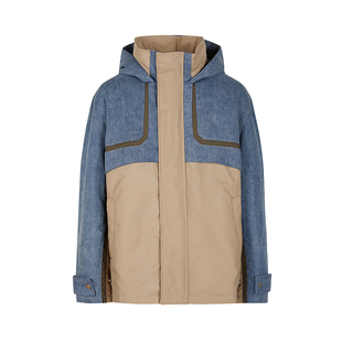 速写男装秋冬新款男士羽绒服长款牛仔拼接户外感连帽羽绒服休闲