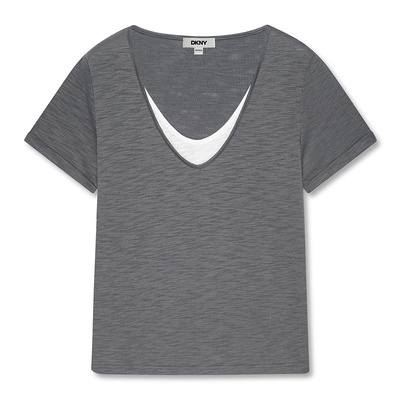 假两件短袖T恤女V领宽松